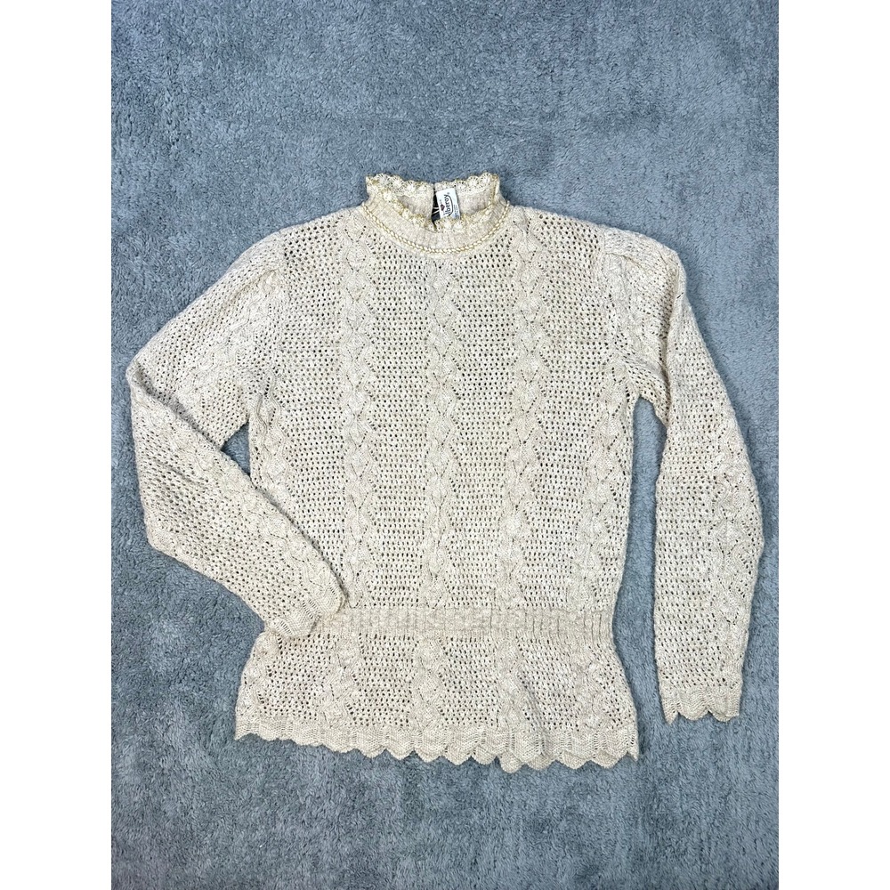 Alberoy vintage crochet sweater mock neck‎ womens S coquette cottagecore